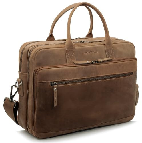 Marc Peter® Laptoptasche Phoenix I Leder Umhängetasche für 15.6 zoll Laptop I Aktentasche für XL Notebook I Bräune Hunter Tasche für Damen und Herren