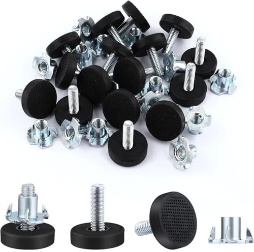 LMOGWL Lot de 16 pieds de meubles réglables en métal avec écrou à riveter M6 x 22 mm Vis de nivellement réglable en hauteur pour pieds de meubles en bois