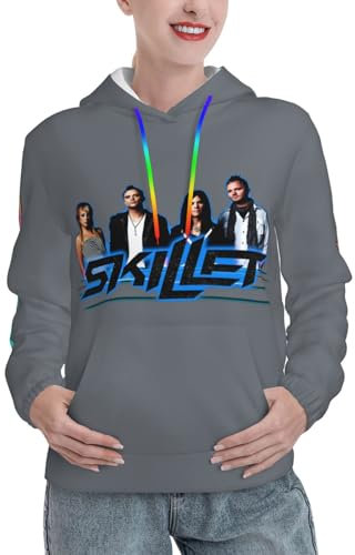 TUIOFET Women's Skillet-Band Hoodie 3d Novelty Graphic Hooded Sweatshirt Pullover Sweatshirts with Pockets Black XL