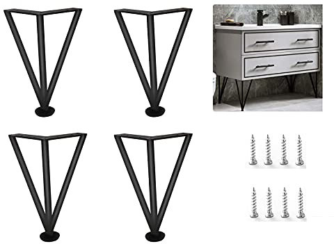Lot de 4 pieds de table triangulaires en acier inoxydable pour lits, canapés, chaises et meubles de salle de bain, 35 cm, noir