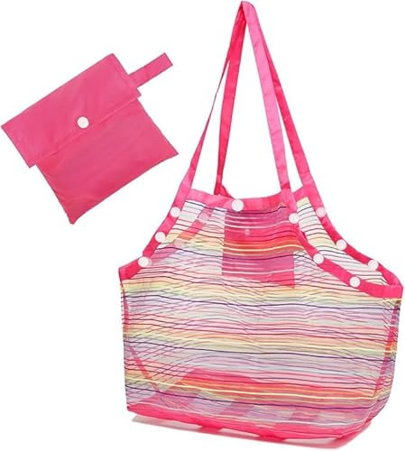 1 Stk Strandtasche Langlebig Faltbar, Strandspielzeug Tasche Groß,Netztasche Sandspielzeug Netz, Strandspielzeug Tasche mit Verstärktem Netze, Mesh Beach Bag für Familie Urlaub, Strandurlaub im Freien
