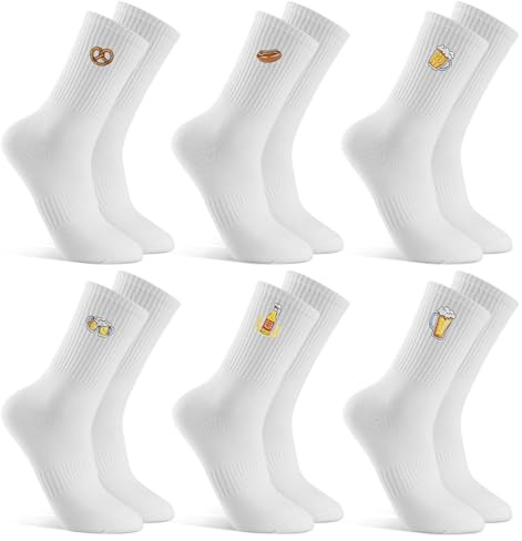 Utensilsto 6 Paar Weiße Socken mit Brezel Bratwurst Motiv Bier Socken