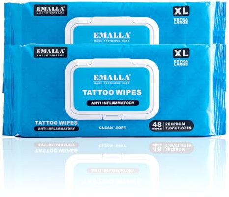 EMALLA Cleansing Anti-inflammantory Tattoo Wipes 2 pack (48-count) Alcohol-Free Plant Fiber Tattoo Aftercare Supplies for Ink Wipe Skin Care Tattooing