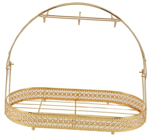 ANKROYU Mug Holder Stand Iron Coffee Cup Organizer Drying Rack with 6 Hooks for Kitchen Counter Cabinet Table Office Restaurant Durable Large Capacity Storage Display (Gold)