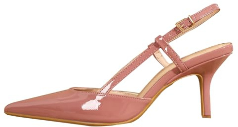 Escarpins Femme Vernis Bride Arrière Bout Pointu Talon Aiguille 7.5cm Rose Poudré