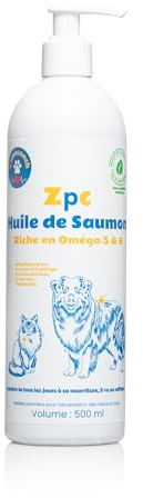 Zepetcoach Huile de Saumon Sauvage pour Chien & Chat - Oméga 3 & 6 Naturel - Soutien Pelage Brillant, Mobilité Articulaire & Vitalité - 500 ML