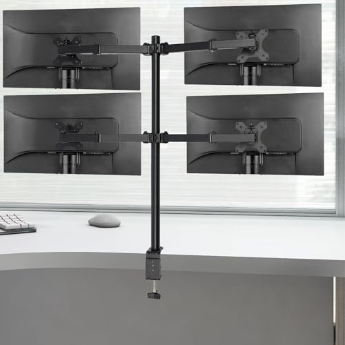 4-Fach Monitor Halterung für 10-27 Zoll, Tischhalterung für 4 Monitore, bis 9 kg pro Arm, 360° schwenkbar, höhenverstellbar, VESA 75/100, für Homeoffice & Gaming Setup