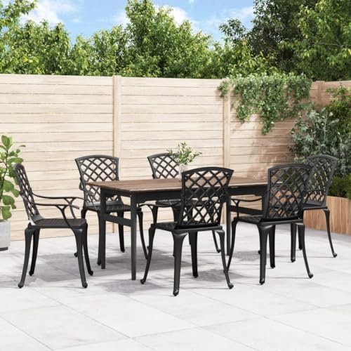 Bucmath Gartenstühle 6 STK. Aluminiumguss Schwarz, 61x60x93 cm, rostfrei, witterungsbeständig, für Terrasse, Balkon, Garten, Robustes Outdoor Möbel Set
