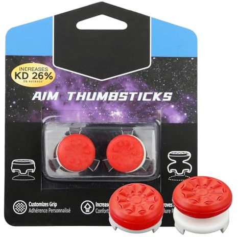 Grips pour Manette PS5 PS4 Rehausseurs Joystick Poignées Pouce Capuchon | Haut & Milieu Protection en Caoutchouc FPS Augmente le confort Précision Accrue et Aim Assist (Rouge)