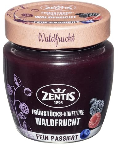 Zentis Frühstücks-Konfitüre Waldfrucht passiert, Brotaufstrich 230g | Fruchtige passierte Waldfruchtkonfitüre mit ausgewogener Süße