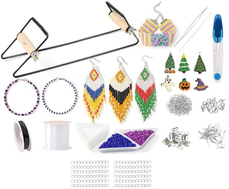 Riven Perlenwebmaschine, mit Perlen, Holzperlen-Webperlen-Set, geeignet für Armbänder, Halsketten, Gürtel, Armreifen