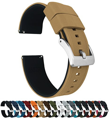 20mm Khaki Tan/Black - BARTON Elite Silicone Watch Bands - Quick Release - Choose Strap Color & Width