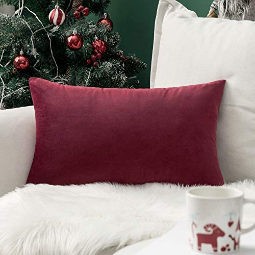MIULEE Samt Weihnachten Kissenbezug Kissenhülle Deko Dekokissen Sofakissen Bezug Couchkissen mit Verstecktem Reißverschluss für Sofa Couch Schlafzimmer 12x20 Inch 30x50 cm 1 Stück Wein Rot
