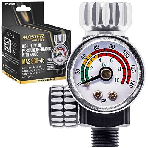 Master Airbrush Elite Series High Flow Spray Gun Air Pressure Regulator with Gauge, 0 to 140 PSI - Air Regulator Control Adjusting Valve for Spray Guns