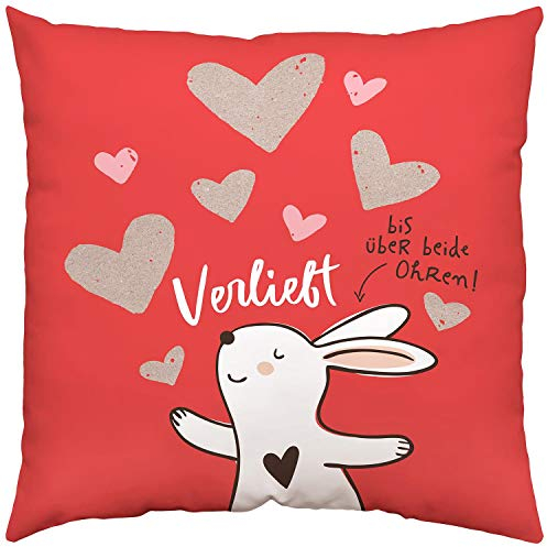 Sheepworld H:PPY Life Kissen Motiv Verliebt| Zierkissen, Baumwolle, 40 cm x 40 cm | Kissen mit Spruch, Kissen Hase, Osterhase, Geschenk Ostern | 45336