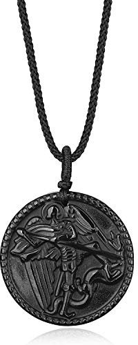 COAI Unisex Geschenkideen Glückskette mit Saint Michael Medaille Anhänger aus Obsidian Verstellbare Kette
