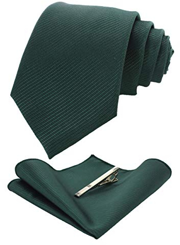 RBOCOTT Dark Green Tie and Pocket Square Necktie Tie Clip Set for Men (17)