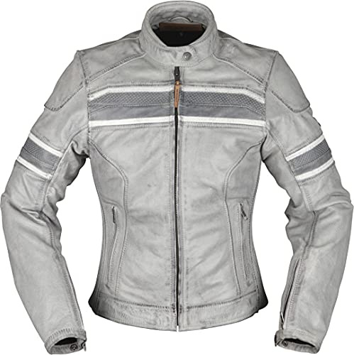 Modeka Iona Damen Motorrad Lederjacke, hellgrau, 44