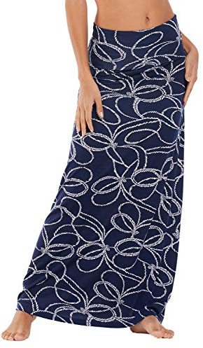 Urban CoCo Damen Casual Geraffte Dehnbare Hohe Taille A-Linie Rock Plissee Ausgestellter Midirock, blau/weiß, Klein