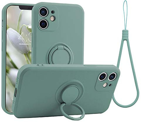 abitku Compatible with iPhone 12 Mini Case, Silicone with 360°Ring Kickstand Holder (Support Magnetic Car Mount) Soft Silk Microfiber Cloth Designed for iPhone 12 Mini 5.4 inch 2020 (Mint)