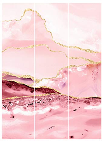 Schiebegardinen Set Abstrakte Berge Rosa mit Goldene Linien 3 Flächenvorhänge 250 x 180cm Ohne Aufhängung