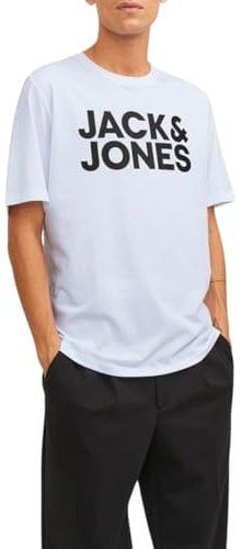 Jack & Jones Mens JJECORP Logo Tee SS O-Neck NOOS T-Shirt, White/Fit:Slim/Large Print/Black, XL