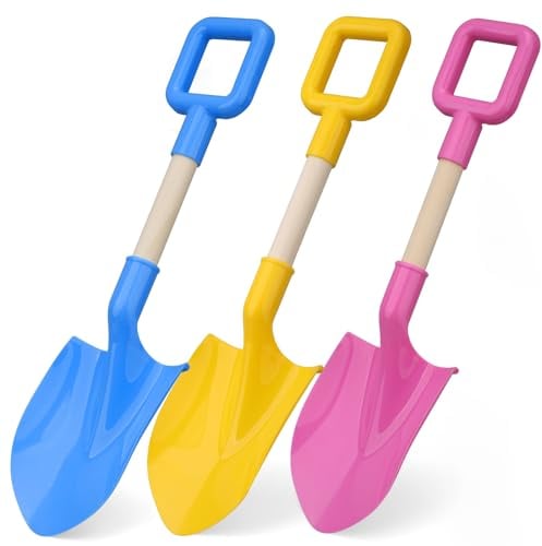 Gartengerät, 40.6 cm lang, für Kinder, Strandspaten, Sand und Schneeschaufeln, Spielzeug, Gartenset, Sandkasten, robuste Schaufel, robuster Holzgriff, Sommer, Kinder und Erwachsene (3 Stück)