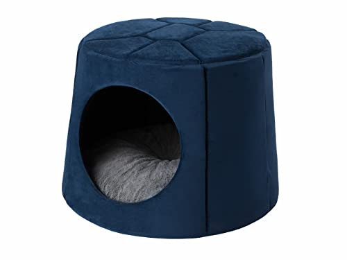 DOGGY Hundehöhle Hundebett Katzenbett Hundehütte Haustierbett Hundehaus Hundeliegen Hundesofa Korb Sofa Hundekissen Schlafplatz, Navy Blau, 1: ∅60 x 45 cm