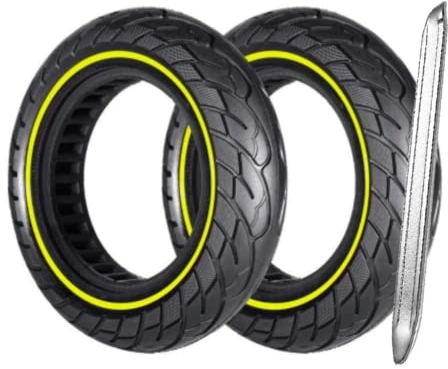 G.V.SHOP® 2 Vollgummiräder 10 x 2,5 Zoll 36 mm Reifen für Elektroroller, Xiaomi, Ducati, Lexgo, Vivobike S2, rutschfest, Vollgummi (Fluo 2pcs+Hebel)