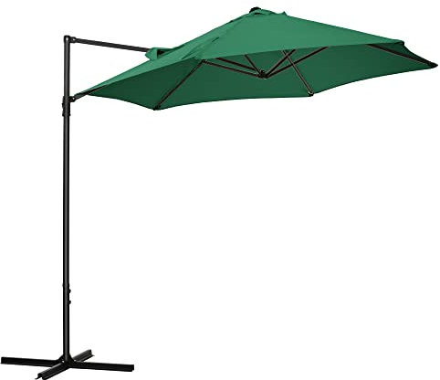 Outsunny 2.5M Garden Cantilever Parasol, Offset Roma Patio Umbrella Hanging Sun Shade Canopy Shelter with 360° Rotation and Cross Base, Green