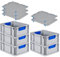 PROREGAL SuperSparSet 5x Eurobox NextGen Color mit Auflagedeckel & Schiebeschnappverschlüsse, HxBxT 17x30x40cm, 16L, Griffe blau geschlossen, Glatter Boden, Eurobehälter Transportbox Transportbehälter