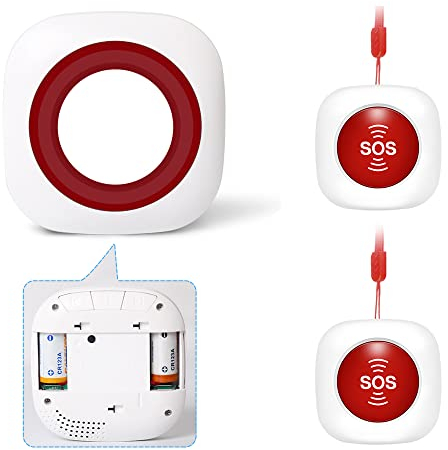 Hausnotruf Senioren Notrufklingel für Senioren Krankenpflege Ältere Panikalarm Funkalarm Pflegeruf Set Alarm Kabellos 1xEmpänger und 2X SOS-Sender mit Batterien