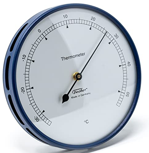 Fischer 117.48 – Termometro per interni ed esterni – Termometro bimetallico da 103 mm in acciaio inox Made in Germany – blu