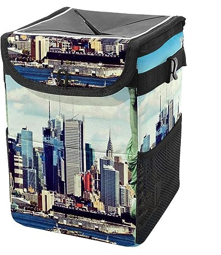 suojapuku Poubelle de voiture avec couvercle,poubelle pour voiture,Portrait de fille gratuit de la ville de New York rétro,Poubelle de voiture avec poches de rangement