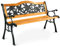 COSTWAY 3-Seater Garden Bench, Solid Wood Slatted Seat Loveseat Park Bench with Rose Pattern, All-Weather Outdoor Furniture Leisure Seating Patio Chair for Balcony, Porch, Backyard (Arched Back)