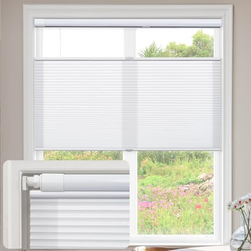 UrMoon Cellular Pleated Blinds for Window, No Tool No Drill Shades Top-down Bottom-up Blind Light Filtering Cordless Honeycomb Shade for Home Office (Light Filtering - White, 50cm W x 90cm H)