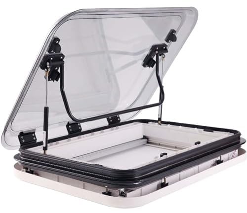Gvqng RV Caravan Roof Vent Hatch, Caravan RV Trailer Campervan Roof Window Conversion Vent Kit with LED Light, Roof Window with LED Light Camper, for Caravan Motorhome,White,500 * 500mm
