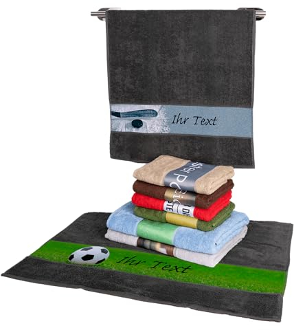 Erwin Müller Duschtuch mit Namen | Personalisiertes Badetuch, 100% Baumwolle, Geschenk für Herren, Damen und Kinder, Aus Frotteestoff, Motiv: Sport | 70x140 cm