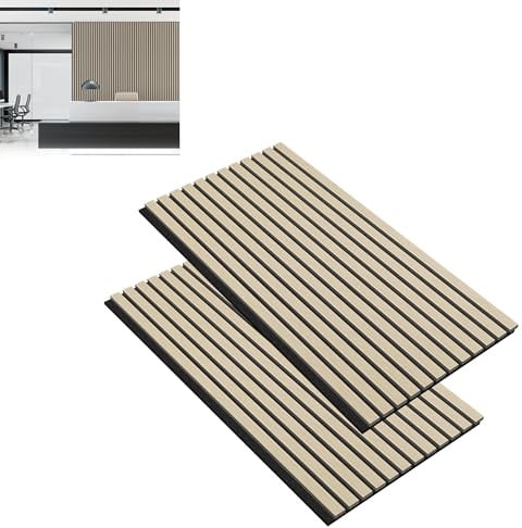 Suusolny 2 Stück Akustikpaneele Holz Lamellenwand Holzdekor Wand Wandverkleidung Holz Wandpaneele Lamellenverkleidung Akustik-Filz Akustikelemente Akustikplatten 120x60cm, Eiche Weiß