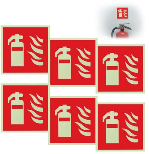 6 Piezas Cartel Extintor Adhesivo Fuerte, Cartel Extintor Extra Fotoluminiscente, Rojo Autoadhesivo Extintor, Cartel Extintor Original Protecticure, Señal de Extintor Según ISO para Lugares Públicos