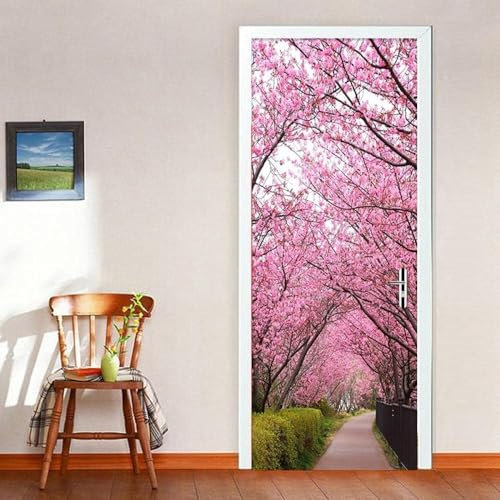 Sticker Porte Fleurs de Cerisier Papier Peint Porte, Fleurs de Cerisier Autocollant Poster Porte Auto-Adhésif, Chambre Salon Salle de Bain Affiche Art Décor Mural 3D Stickers Porte 86 x 200 cm q585