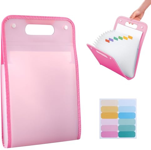 Fächermappe mit 13 Fächer, Dokumentenmappe A4 mit Index-Tabs, Zeugnismappe Dokumententasche Ordnungsmappe Mappe Organizer für Büro Hause Schule Dokumente Schulsachen (Rosa)