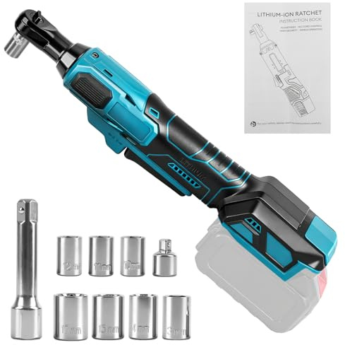 3/8 Cordless Ratchet Wrench for Makita 18V Battery (NO Battery) | 80N.m, Brushless Electric Socket Wrench, with 1/4 Adapter, Extended Rod and 7 Sockets