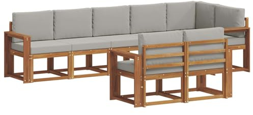 vidaXL Outdoor-Sofagarnitur mit Kissen 8 pcs Natürlich und Hellgrau, Garten, modernes Outdoor-Sofa für Terrassensitzplätze, stylisches Lounge-Sectional-Set, haltbare Möbel für Komfort