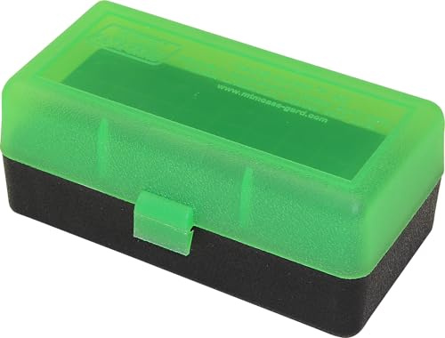 MTM 50 Round Flip-Top Rifle Ammo Box WSSM, 500 S&W (Clear Green/Black), 2.46-Inch