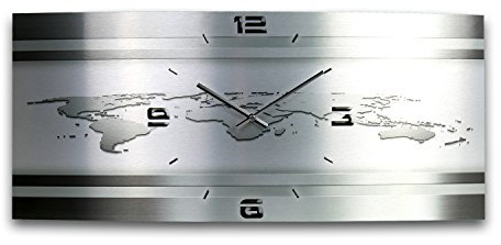 Kreative Feder Weltkarte Metallic Designer Funk Wanduhr Funkuhr modernes Design * Made in Germany* WAG326FL-X * leise kein Ticken