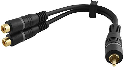 BestPlug 20cm Y Video RCA Kabel Adapter Verteiler Splitter Weiche, 1 Cinch Stecker männlich auf 2 Cinch Buchse Kupplung weiblich vergoldet, Schwarz
