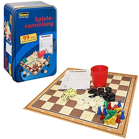 Idena 6100015 - Spielesammlung mit 99 Spielmöglichkeiten, in Tinbox, inklusive verschiedenen Brett- und Würfelspielen, Spielanleitung, für 2 bis 8 Spieler ab 6 Jahren