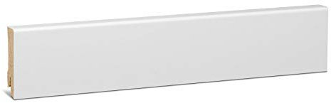 KGM Sockelleiste Modern – Weiß folierte Fußbodenleiste aus Fichte Massivholz RAL9016 – Maße: 2400 x 16 x 58 mm – 1 Stück