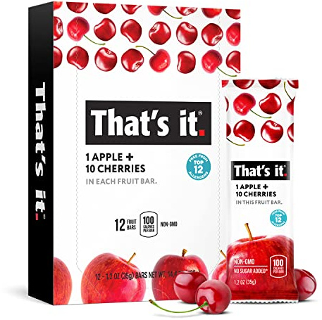 That's it. Apple + Cherry 100% Natural Real Fruit Bar, Best High Fiber Vegan, Gluten Free Healthy Snack, Paleo for Children & Adults, Non GMO No Sugar Added, No Preservatives Energy Food (12 Pack)